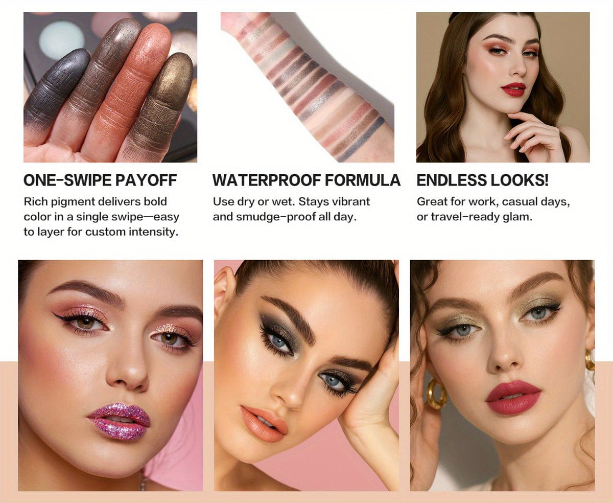 16-Color Eyeshadow Palette with 15 Brushes Complete Kit — Baked Matte Shimmer Metallic High Pigment Waterproof Long-Lasting Nude Coral Tones Eye Makeup Set for Women & Girls - product image 9
