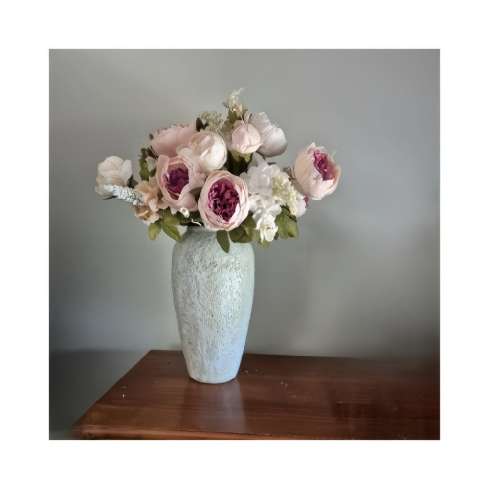Faux Peonies Hydrangeas Artificial Flowers Vintage Silk Bouquet - Pink Green Mix Floral Centerpiece for Bridal Wedding Home Table Decor Rustic Farmhouse Arrangement - product image 12