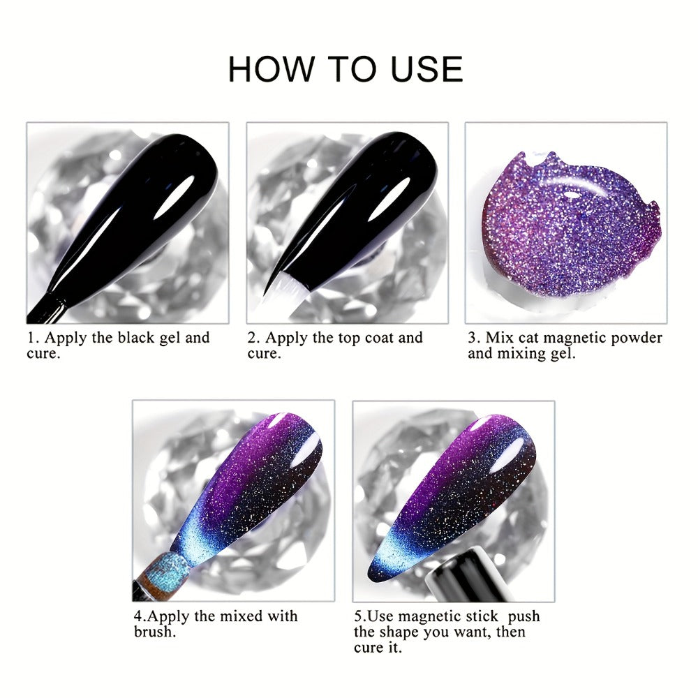 Magnetic Cat Eye Gel Nail Polish 9D Holographic Rainbow Glitter Blue & Purple — LED UV Soak-Off Gel Polish Paraben-Free Water-Based Formula, Salon & DIY Home Manicure Nail Art Gift - product image 9