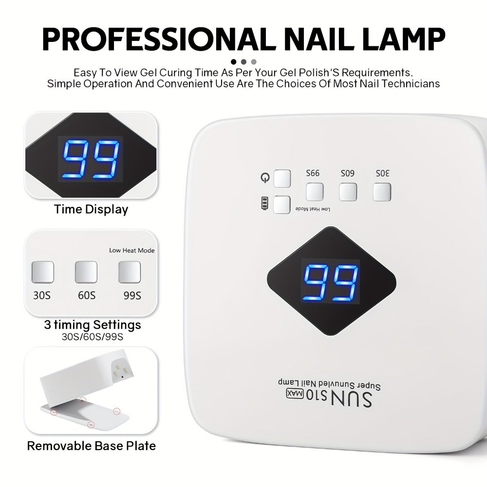 Cordless LED Nail Lamp SUN S10 MAX Rechargeable — 30 LED Lights Auto Sensor 3-Timer LCD Display Professional Gel Nail Dryer for UV Gel Acrylic Base Top Coat, Wireless Nail Light fo - product image 5
