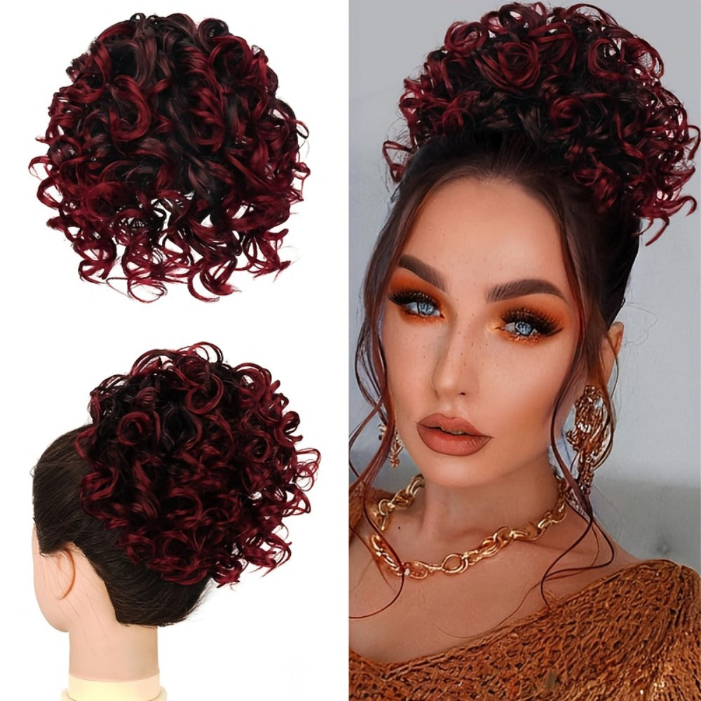 Drawstring Messy Bun Hair Extension 80g Curly Ponytail Voluminous Loose Bun Hairpiece for Women Thinning Hair Natural Look Black Brown Burgundy Ombre 10 Inch - product image 5