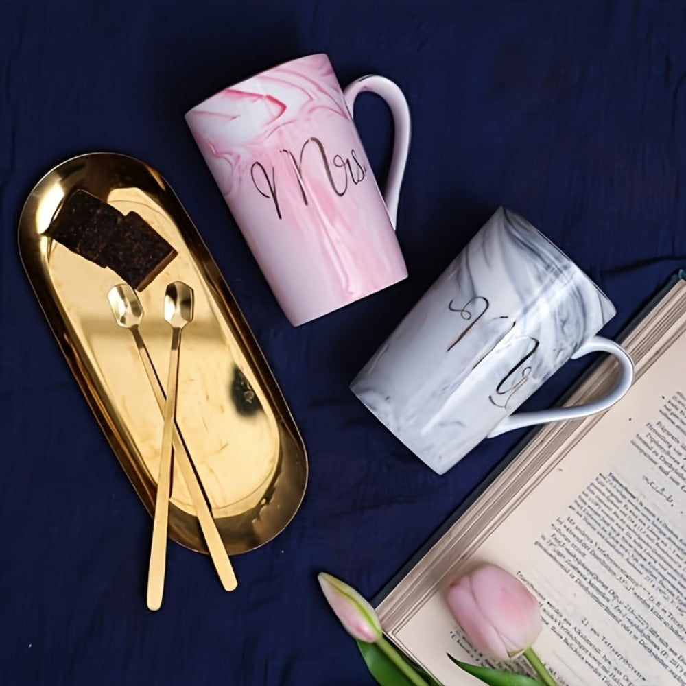 Mr and Mrs Mugs Wedding Gift Set 14oz Ceramic Marble – Bride and Groom Couples Mugs | Bridal Shower Engagement Anniversary Gift | Reusable Grey Pink Couple Coffee Mugs - product image 6