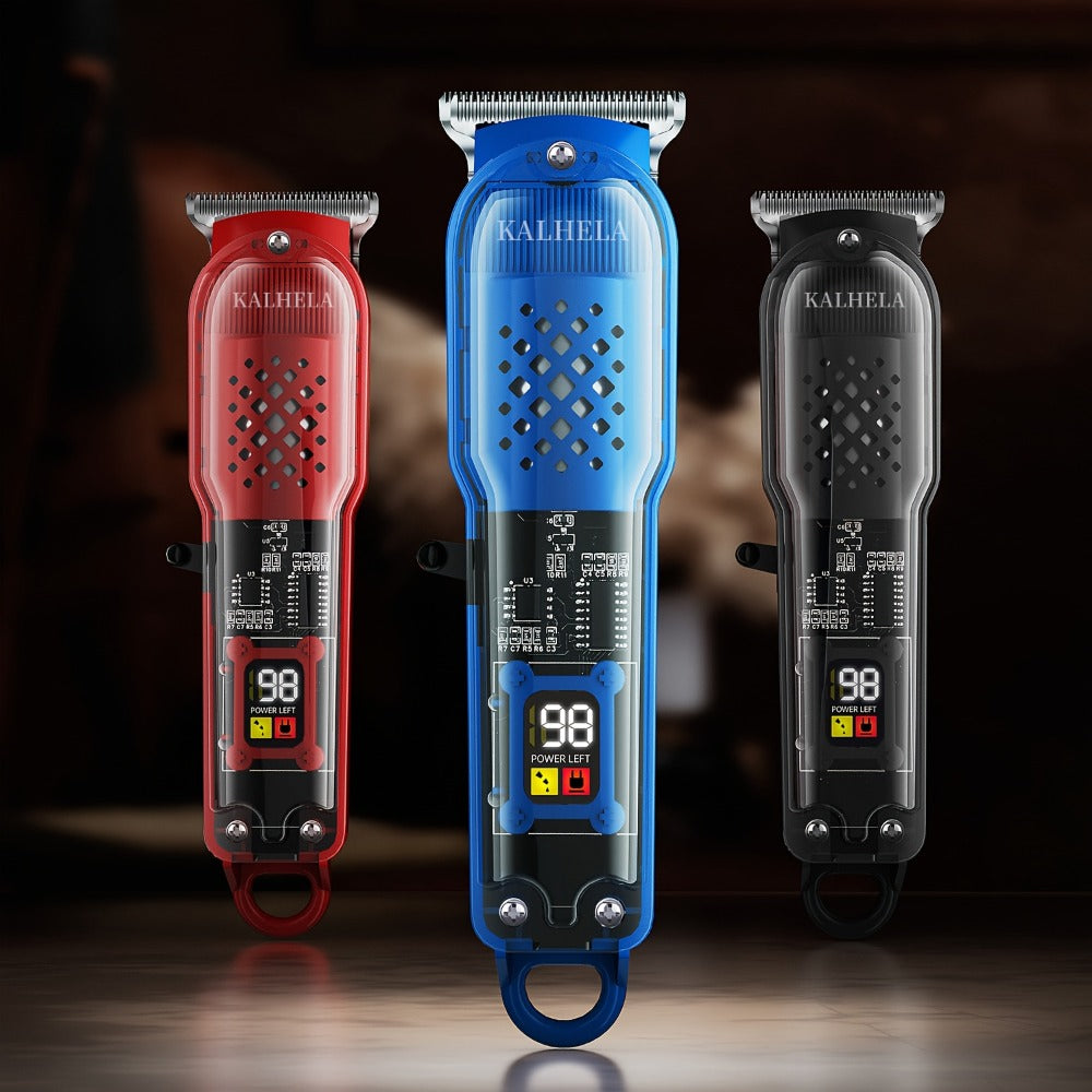 Retro Transparent Hair Clippers for Men – Electric Trimmer with LCD Display, USB Rechargeable Beard Clipper for Pompadour Fade Styles, Cordless Home Barber Tool, Red Black Blue - product image 15
