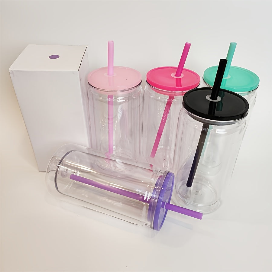 Clear Plastic Snow Globe Tumblers 16oz Double Wall Bulk Set 25 or 50 Cups Pre-Drilled Hole Colored Lid Straw for Iced Coffee Boba Soda Party DIY Customization - product image 2