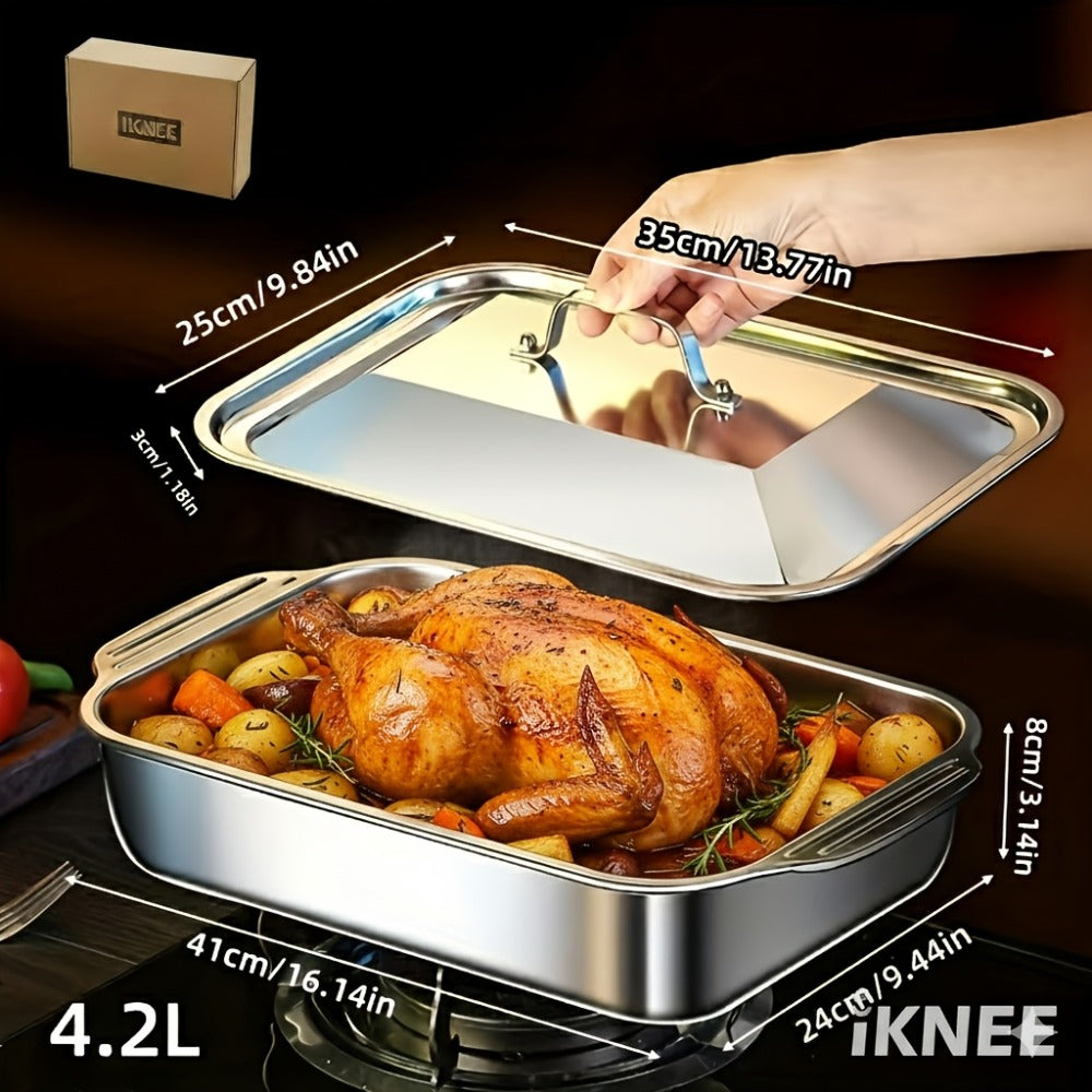 Stainless Steel Baking Pan Set 4-Piece – 2 Deep Roasting Pans & 2 Lidded Pans with Handles, 6-Liter Large Capacity 16.14" Rectangular Baking Pans for Lasagna, Fish, Chicken & Roast - product image 4