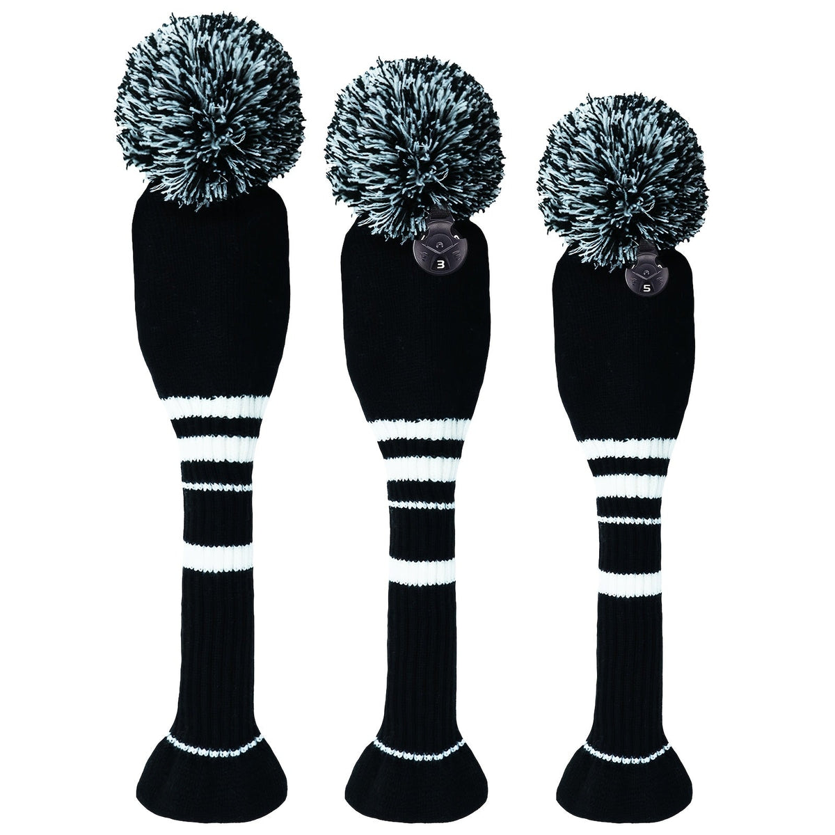 Knitted Golf Club Head Covers 3-Pack Set for Driver & Fairway Woods – Hook & Loop Closure Protective Headcovers for 1 3 5 Woods – Fits 460cc Drivers – Stylish Mixed Color Golf Club Protectors