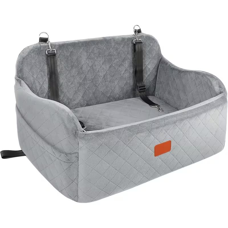 Memory Foam Pet Travel Car Bed with Seat Belt Pass-Through, Adjustable Straps, Removable Washable Cover, Harness Channel & 3-Strap Easy Installation, 4 Colors | Dog Car Seat for Medium & Large Dogs