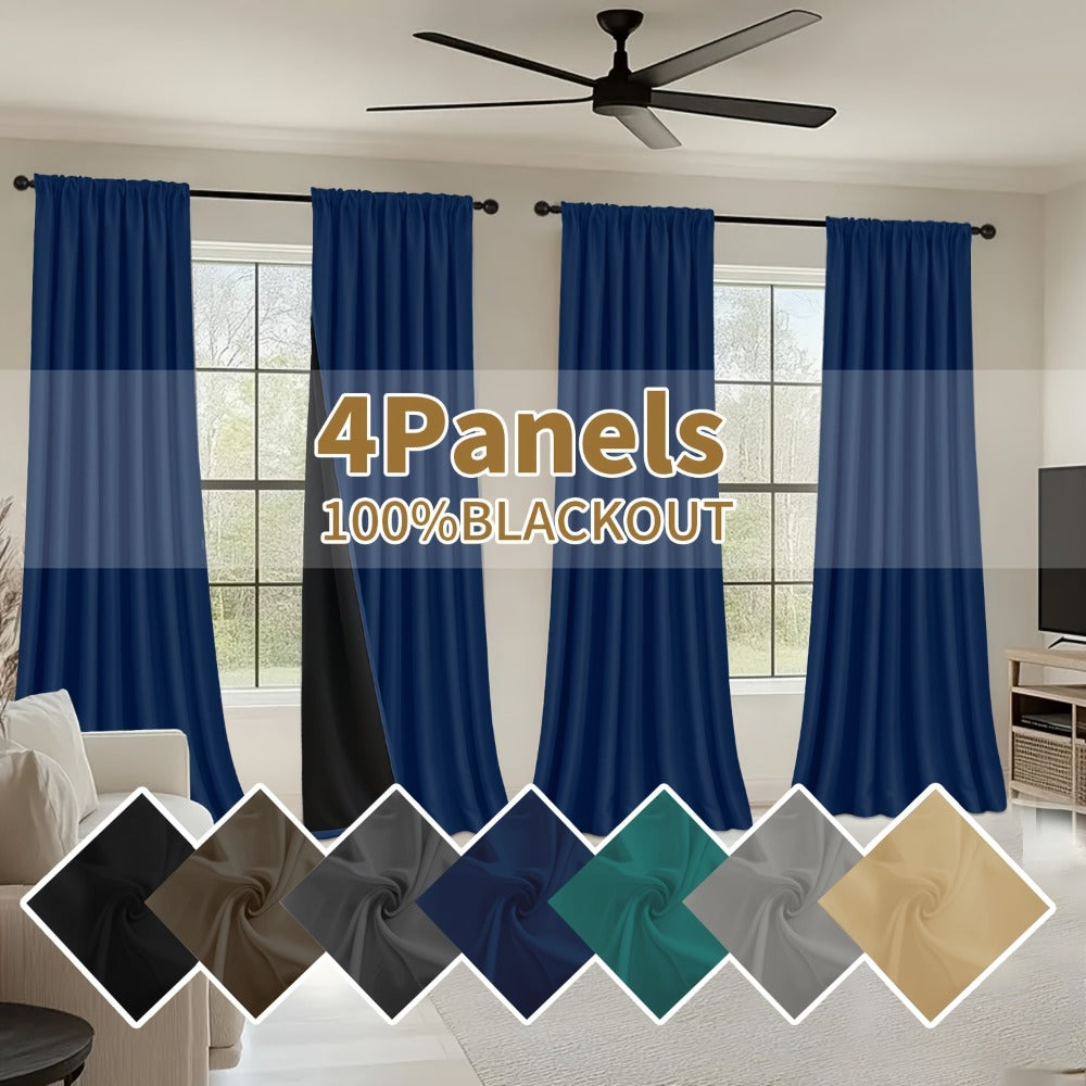 Blackout Curtains 4 Panels Thermal Insulated Room Darkening Drapes – Rod Pocket, Energy Saving, Solid Color for Bedroom & Living Room, 7 Colors & Multiple Sizes - product image