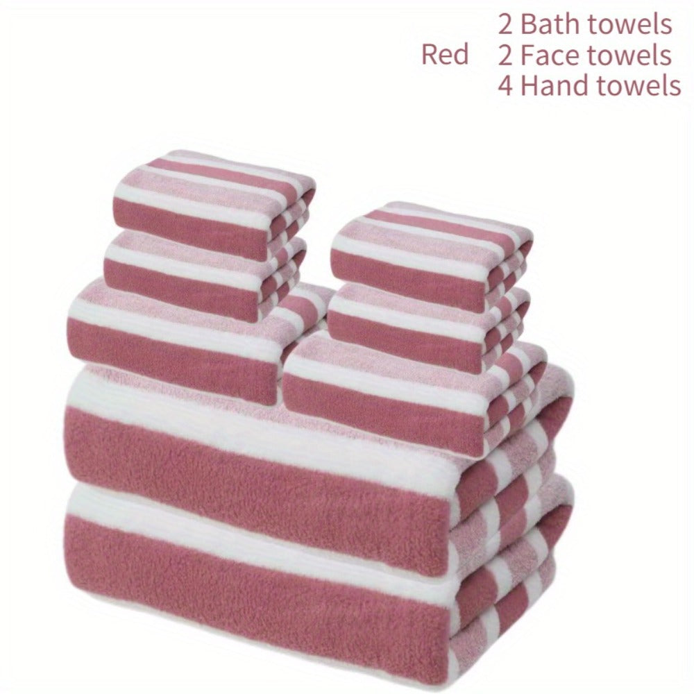 Towel Set 8 Piece Two-Color Striped - Super Absorbent Soft No Hair Loss Bath Towel Combo | 2 Bath Towels 2 Face Towels 4 Hand Towels | Grey Red Blue Green | Bathroom Family Hotel S - product image 15