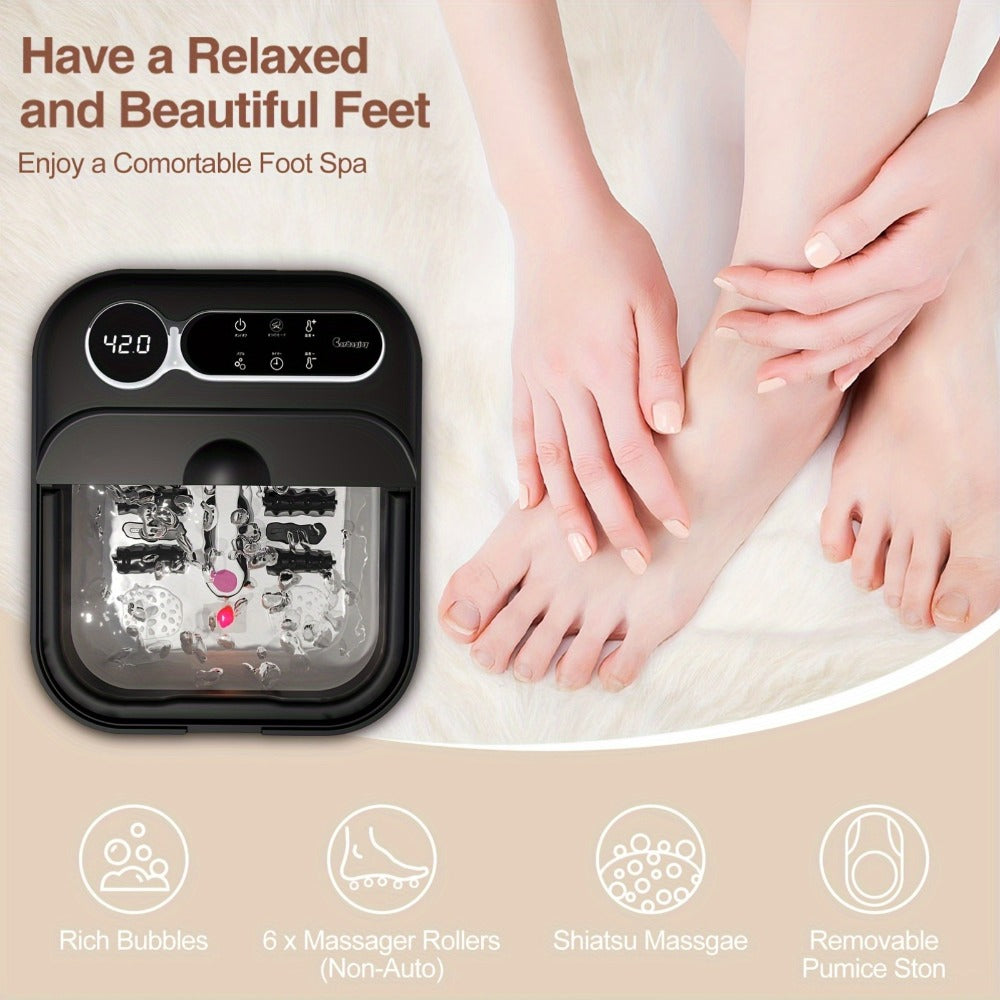 Foot Spa Massager Collapsible with Heater & Temperature Control – Foot Bath with Bubbles, 6 Massage Rollers, Vibration, Red Light Therapy & Auto Massage for Home Foot Care, Black B - product image 7