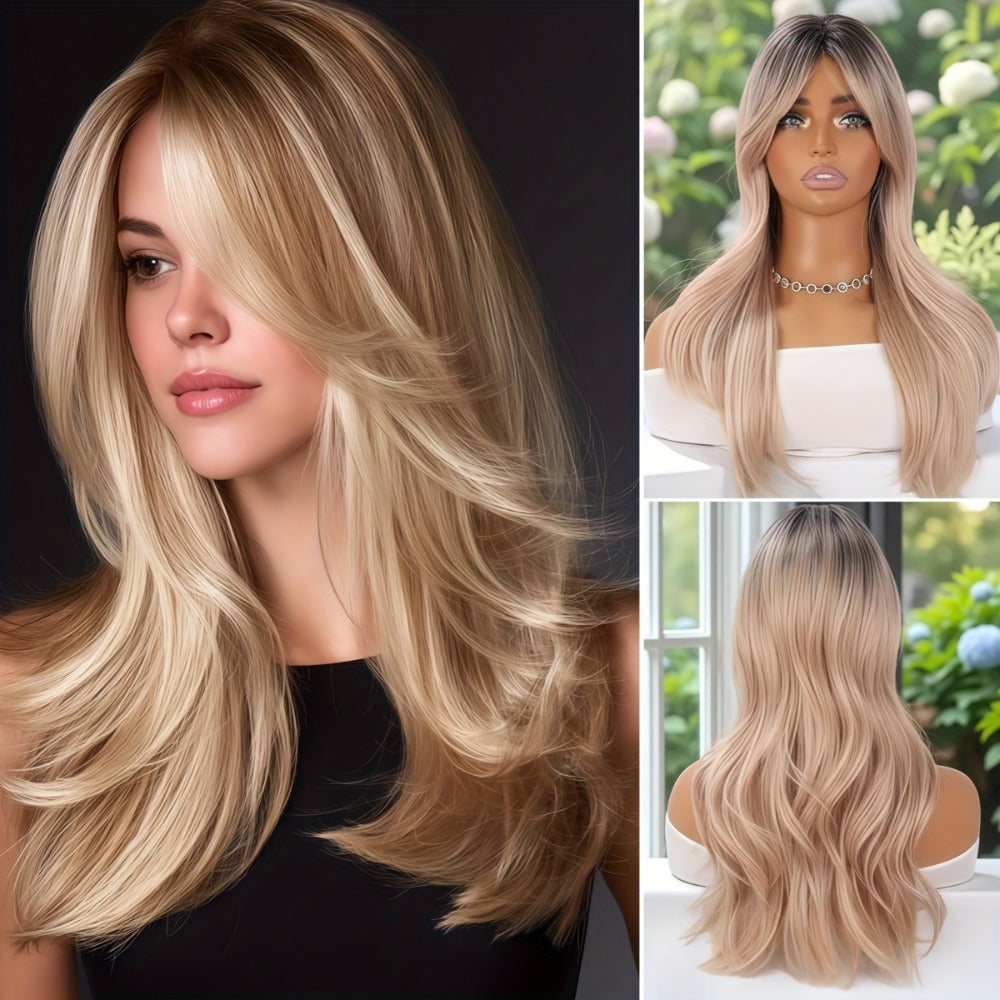 Platinum Blonde Ombre Synthetic Wig Layered Straight 20 Inch Long | Lightweight Chemical Fiber, Hairnet Included | Women Daily Wear Party Cosplay Festival Halloween - product image 10