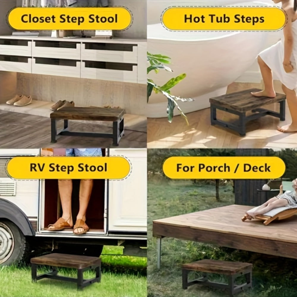 Step Stool Ladder Heavy Duty Steel Wood Frame Non-Slip Single Step for Adults Bedroom Kitchen Bathroom Small Spaces Sturdy Portable Bed Step Stool Solid Steel Frame High Bed Ladder - product image 7