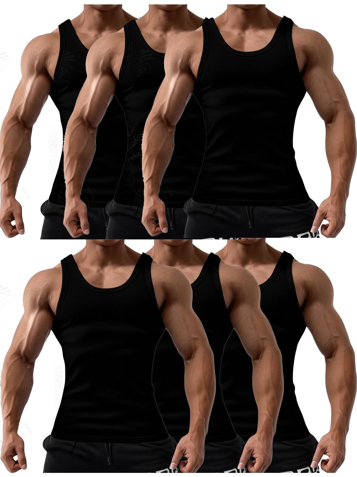6 Pcs Men's Solid Color 100% Cotton Tank Tops Crew Neck A Shirt Daily Wear Basic Underwear Regular Fit, Ribbed Texture Sleeveless Vest For Gym and Casual Wear - product image 4