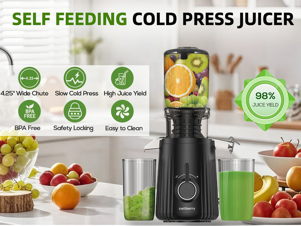 Masticating Juicer Cold Press - 4.25" Wide Feed Chute Auto-Feed Slow Juicer for Whole Fruits & Vegetables, 98% Juice Extraction, Quiet Motor, Easy to Clean, Compact for 1-2 People, - product image 13