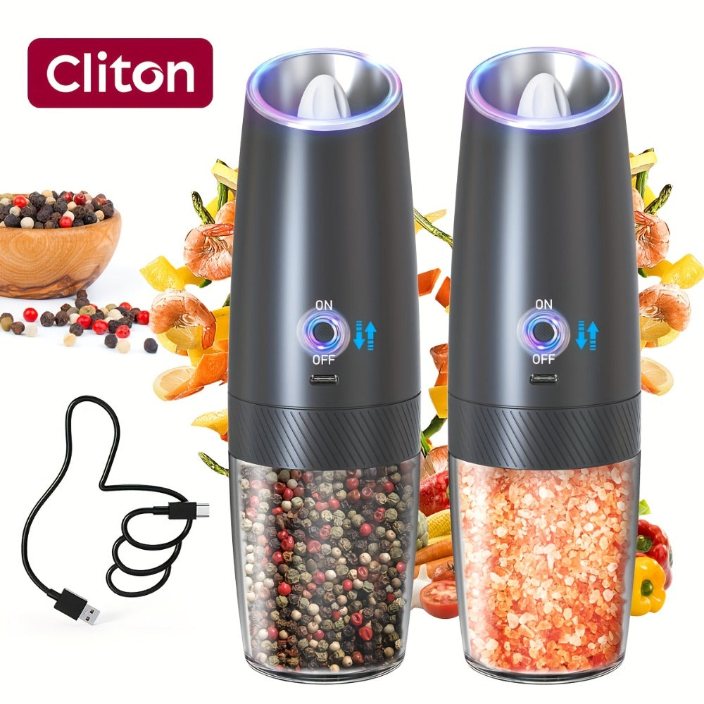 Electric Salt and Pepper Grinder Gravity Sensing USB Rechargeable with LED Light, One-Hand Operation Automatic Pepper Mill Adjustable Coarseness, Battery or Type-C Powered Kitchen  - product image 2