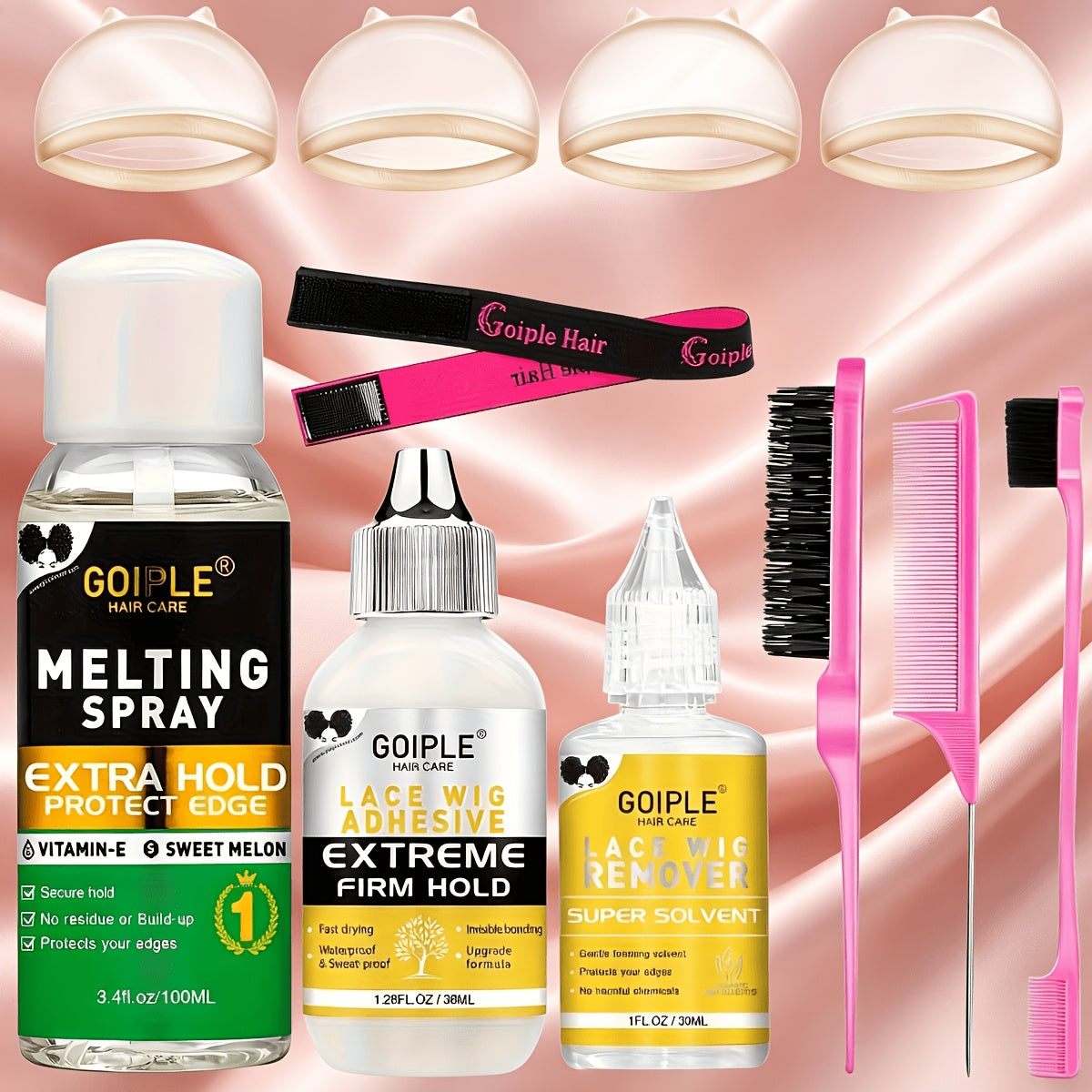 Wig Installation Kit with Lace Glue & Melting Spray | 9pc Glue Kit or 14pc Complete Wig Styling Set | Edge Brush Wig Cap Comb Resistance Band Remover for Beginners & Professionals - product image 9