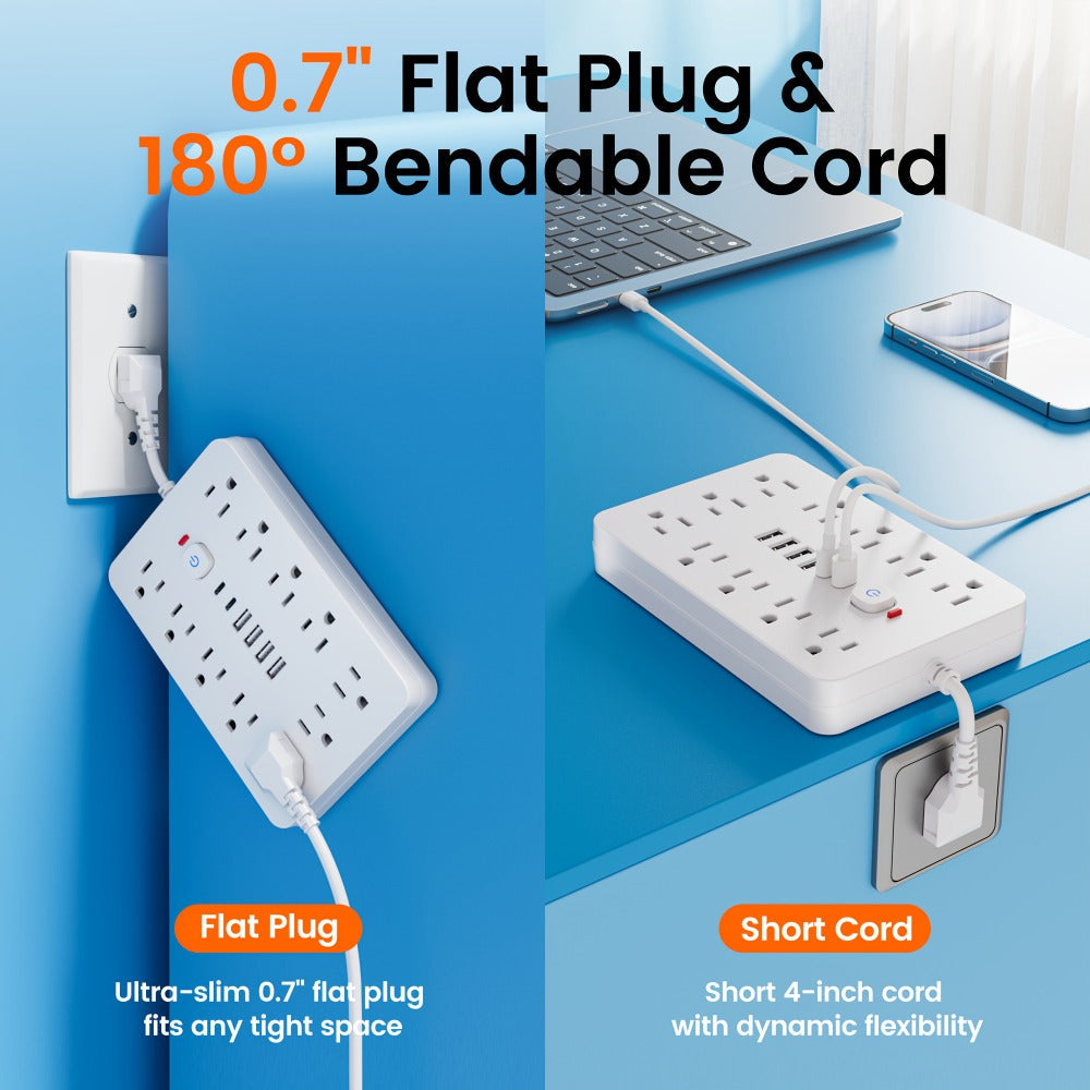 Extension Cord Power Strip with USB Ports 11 AC Outlets 4 USB-A 2 USB-C Surge Protector Overload Protection Short Cord 5FT 10FT for Home Office Study School Desk Charging Station W - product image 8
