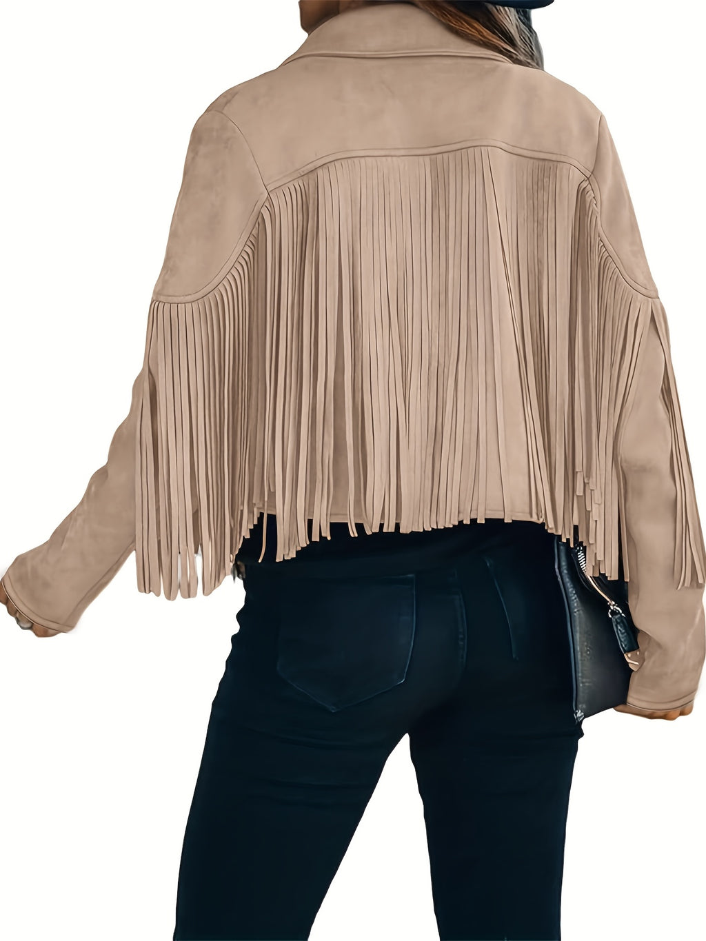 Women's Faux Fringe Jacket, Motorcycle Short Outerwear, 2026 Western Style Fashion Autumn/Winter Long Sleeve Denim Cardigan Jacket, Deer Velvet Faux Fringe - product image 20