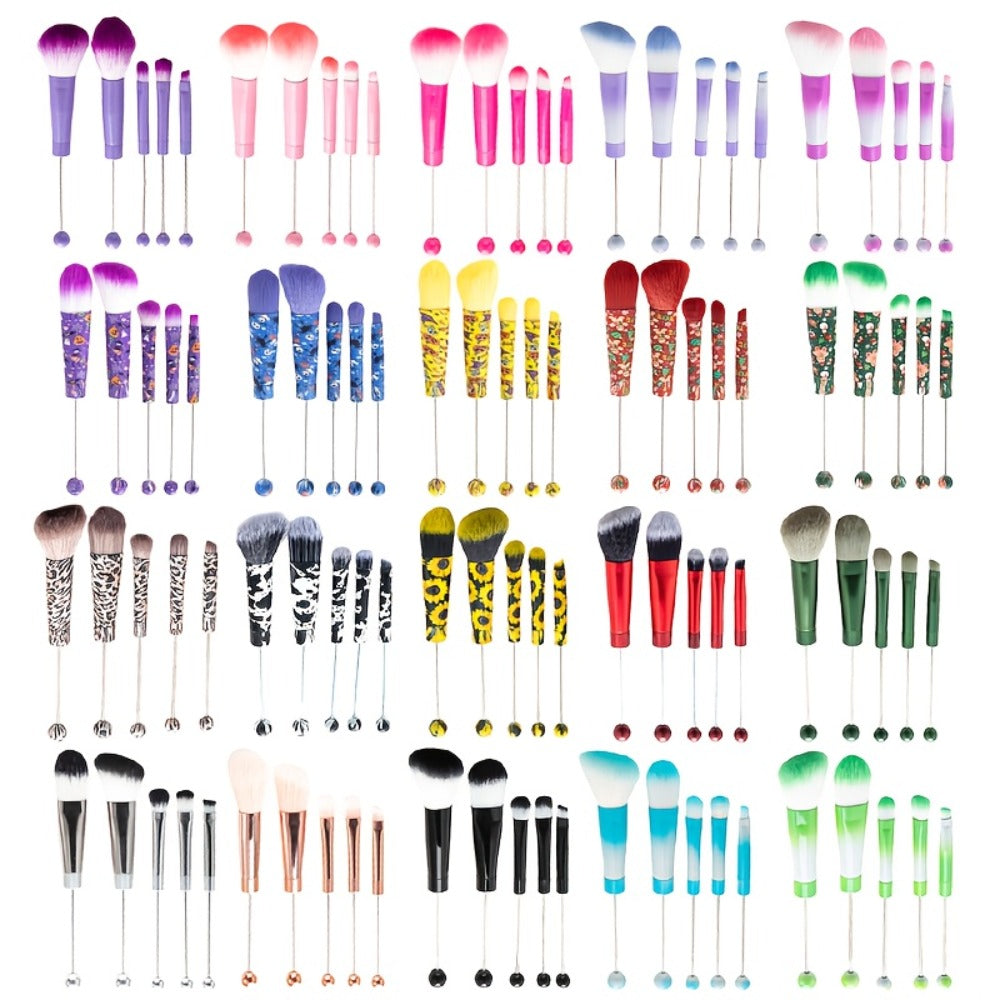 Beadable Makeup Brush Set 15PCS DIY Customizable Metal Handle - Powder Blusher Eye Shadow Slant Brushes for Women Girls - Unique Creative Beauty Gift Birthday Wedding Christmas Par - product image