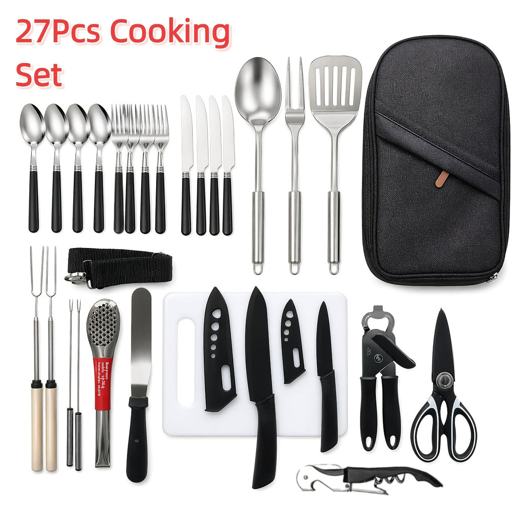 10 & 27 Piece Outdoor Cooking Utensil Kit with Organizer Bag for Camping, BBQ, Picnic, RV, Travel & Backpacking – Camping Cookware Set Stainless Steel - product image 3