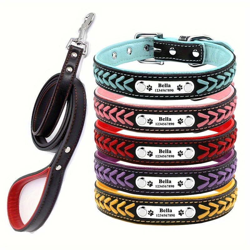 Personalized Dog Collar & Leash Set with Engraved Name Tag – XS – Reflective Custom Collar for Small, Medium & Large Dogs and Cats – XL - product image