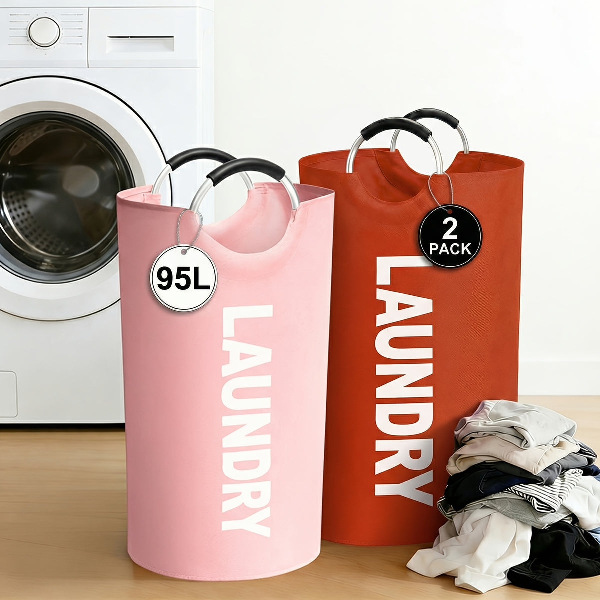 2pcs Large Laundry Basket | Foldable, Elevated, High Quality With Half Ring Handle Design | Brand: Moonrise - product image 2