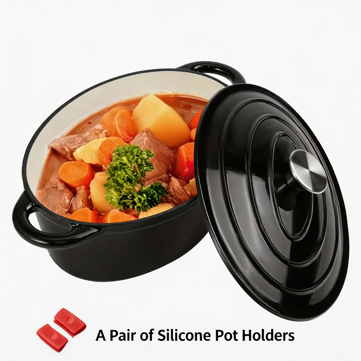 Enameled Cast Iron Dutch Oven with Lid & Dual Handles | Non-Stick Enamel Coating, Lightweight & Portable, Multifunctional for Bread Baking Daily Cooking Home & Outdoor Use, Available in 5 Colors