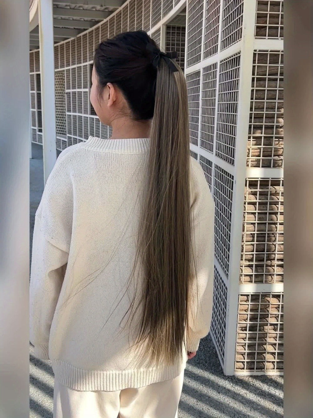 34 Inch Straight Ponytail Extension Ribbon Wrap – Long Sleek High Temperature Fiber Hairpiece for Women | Instant Wrap On Ponytail | Daily Wear Party Wedding | Brown Linen Champagn - product image 11