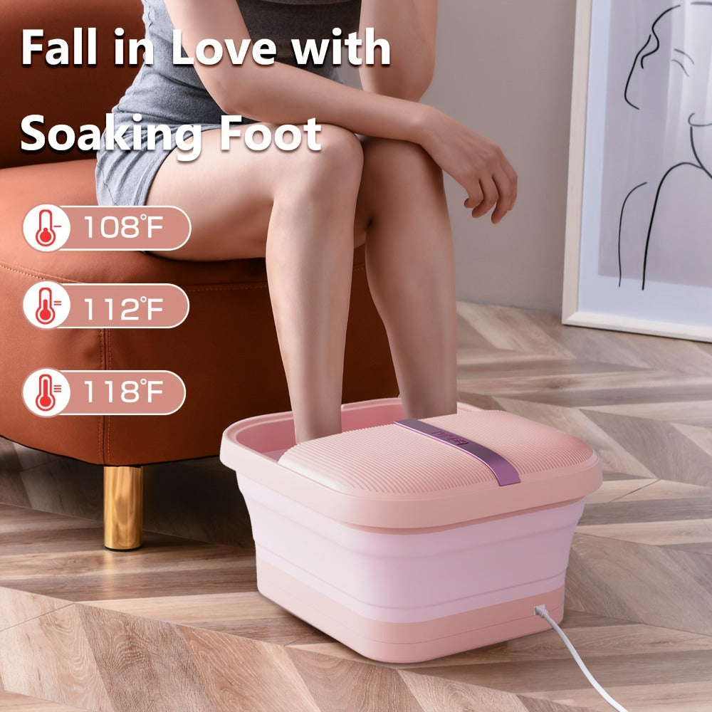 Collapsible Foot Bath Spa Massager with Heat Bubble Jets Massage Rollers LED Light Foldable Pedicure Foot Soak Tub Built-In Scrubber Home Use Gift for Women - product image 2