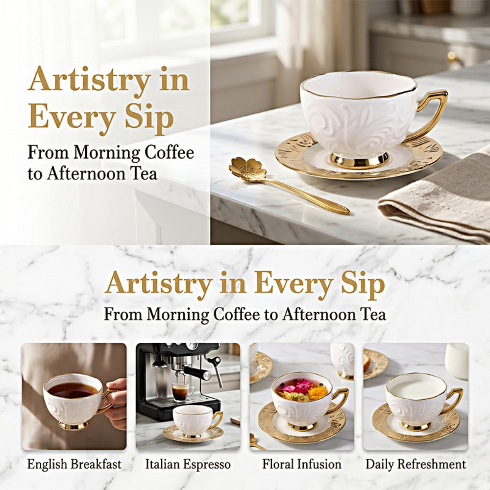 Espresso Cups Set 12 Pcs – 7.44 Oz Small Ceramic Cappuccino Cup Set with 6 Cups, 6 Trays & 6 Spoons – Elegant Coffee & Tea Cup Set with Handles – Perfect Gift for Coffee Lovers - product image 16