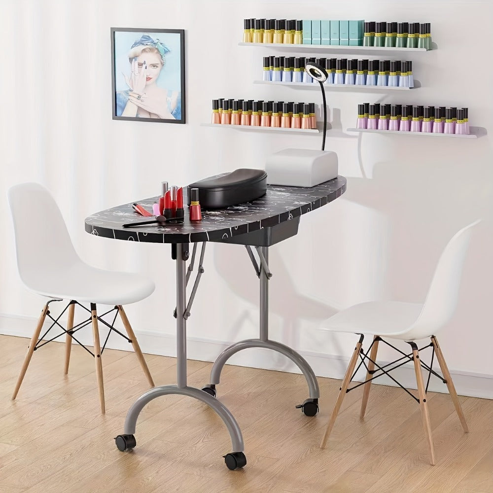 Foldable Nail Table with LED Lamp Drawer Lockable Wheels Wrist Cushion & Carrying Bag – Portable Manicure Station for Nail Salon Technician Home Studio White - product image 18