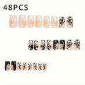 Matte Press On Nails 48 Pieces Black White Square – French Tip Butterfly Pattern Full Cover Detachable False Nails for Women | Elegant Nail Art Gift Set for Valentines Day Holiday  - product image 10