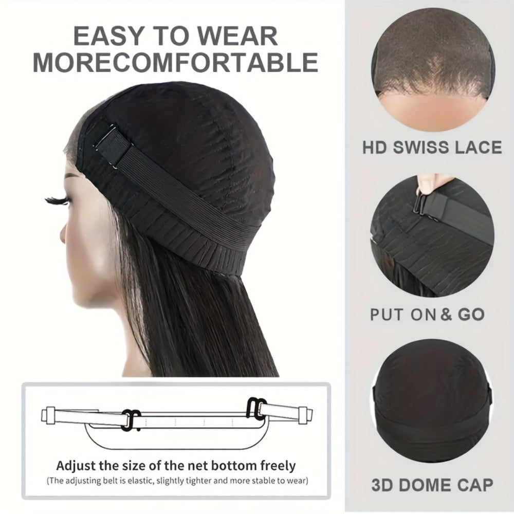 Put On and Go Wig 6x4.5 HD Lace Human Hair Straight 250% Density Glueless Pre-Plucked Pre-Cut Pre-Bleached Knots Long Straight Wig for Women 22-36 Inch Natural Black - product image 7