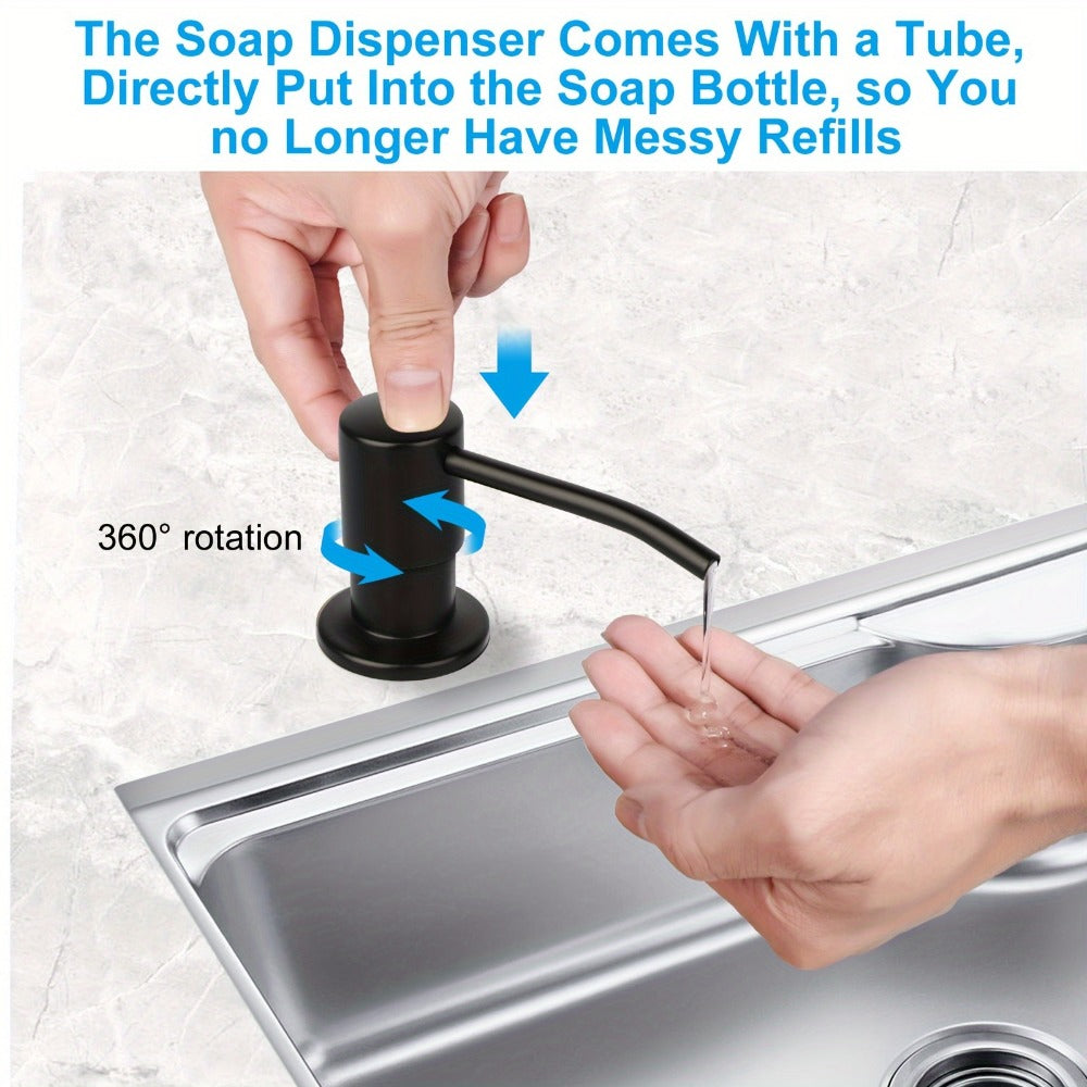 Sink Soap Dispenser Stainless Steel Built-In with 47" Extension Tube Kit – 360° Rotating Pump, No Refill Bending, Deck Mounted for Kitchen Bathroom Laundry & RV Sinks, Easy Press H - product image 4