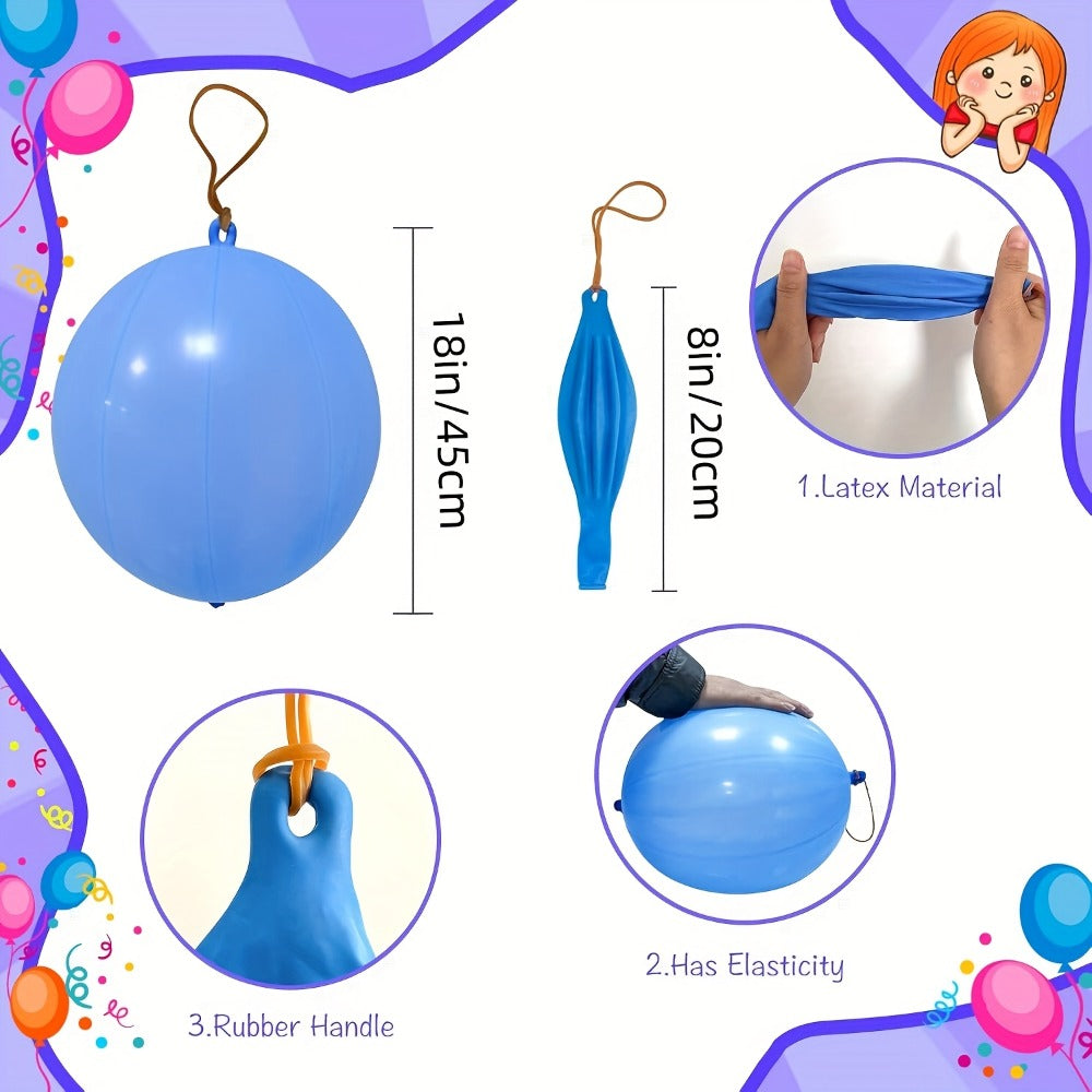 Punch Balloons for Kids 48 Pack | Neon Bouncing Balloons with Elastic Rubber Band for Birthday Party Favors, Carnival Prizes, Goody Bag Stuffers, Halloween & Easter Basket Fillers