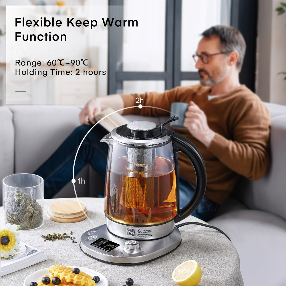 Electric Tea Kettle with 9 Temperature Control Presets – 1.7L Borosilicate Glass Kettle, 1200W, Removable Infuser, 2-Hour Keep Warm, Stainless Steel Hot Water & Tea Pot for Home &  - product image 2