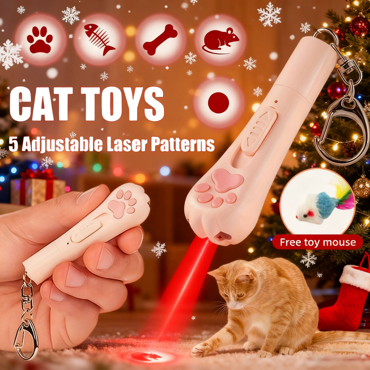 Cat Teaser Toy 7-in-1 USB Rechargeable – Interactive Wand Toy for Indoor Cats & Dogs, Feather Chaser Exercise Toy with Free Bonus Mouse Toy, Stimulating Chase - product image