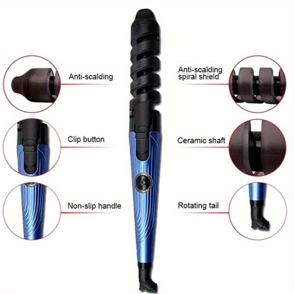 Automatic Spiral Curling Iron Ceramic Anti-Tangle – Professional Auto Curler One-Button Easy Operate Hair Styling Tool with Comb & 2 Clips for All Hair Types – Blue, Pink - product image 4