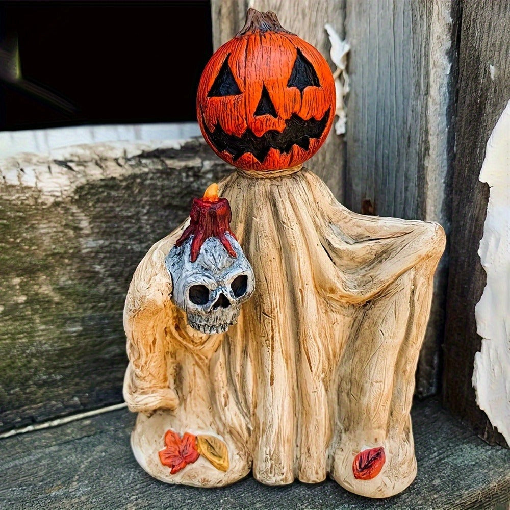 Halloween Pumpkin Wizard Resin Figurine 2-Pack – Spooky Desktop Ornament & Bookshelf Decor, Skeleton Gnome Tabletop Statue for Halloween Home Decor & Seasonal Display - product image 3