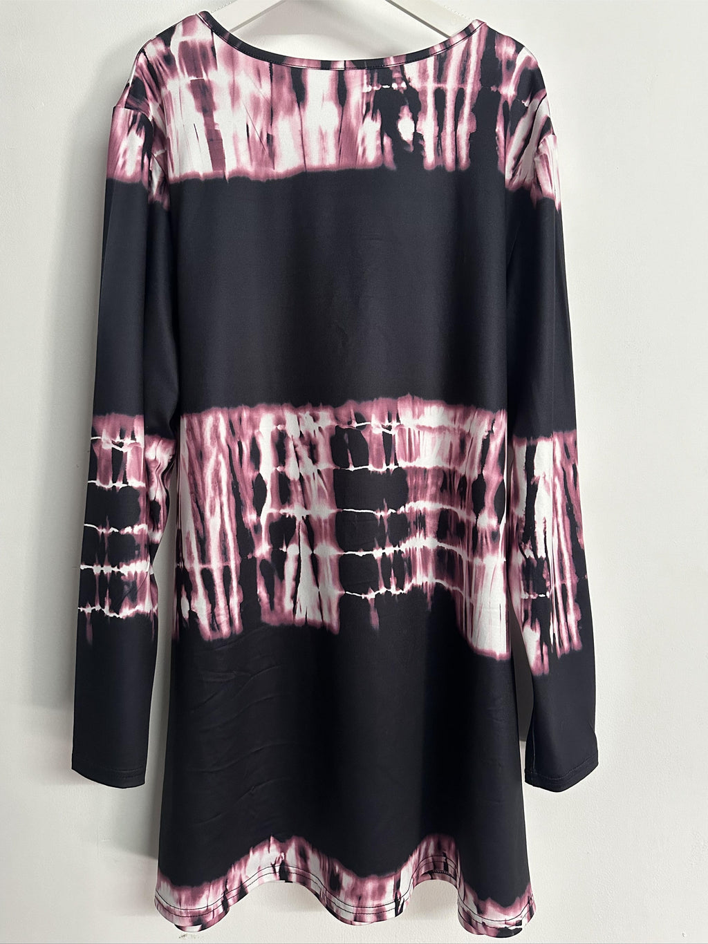 Plus Size, Plus Size Boho Top, Women's Plus Tie Dye Arabesque Print Long Sleeve Round Neck Slight Stretch Tunic Top - product image 3