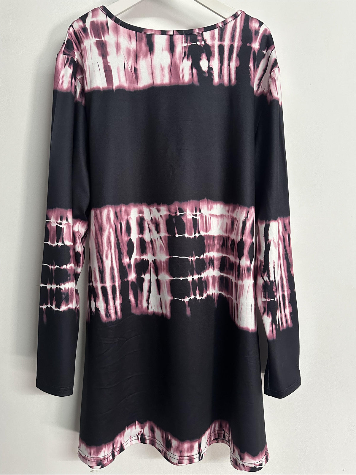 Plus Size, Plus Size Boho Top, Women's Plus Tie Dye Arabesque Print Long Sleeve Round Neck Slight Stretch Tunic Top - product image 3