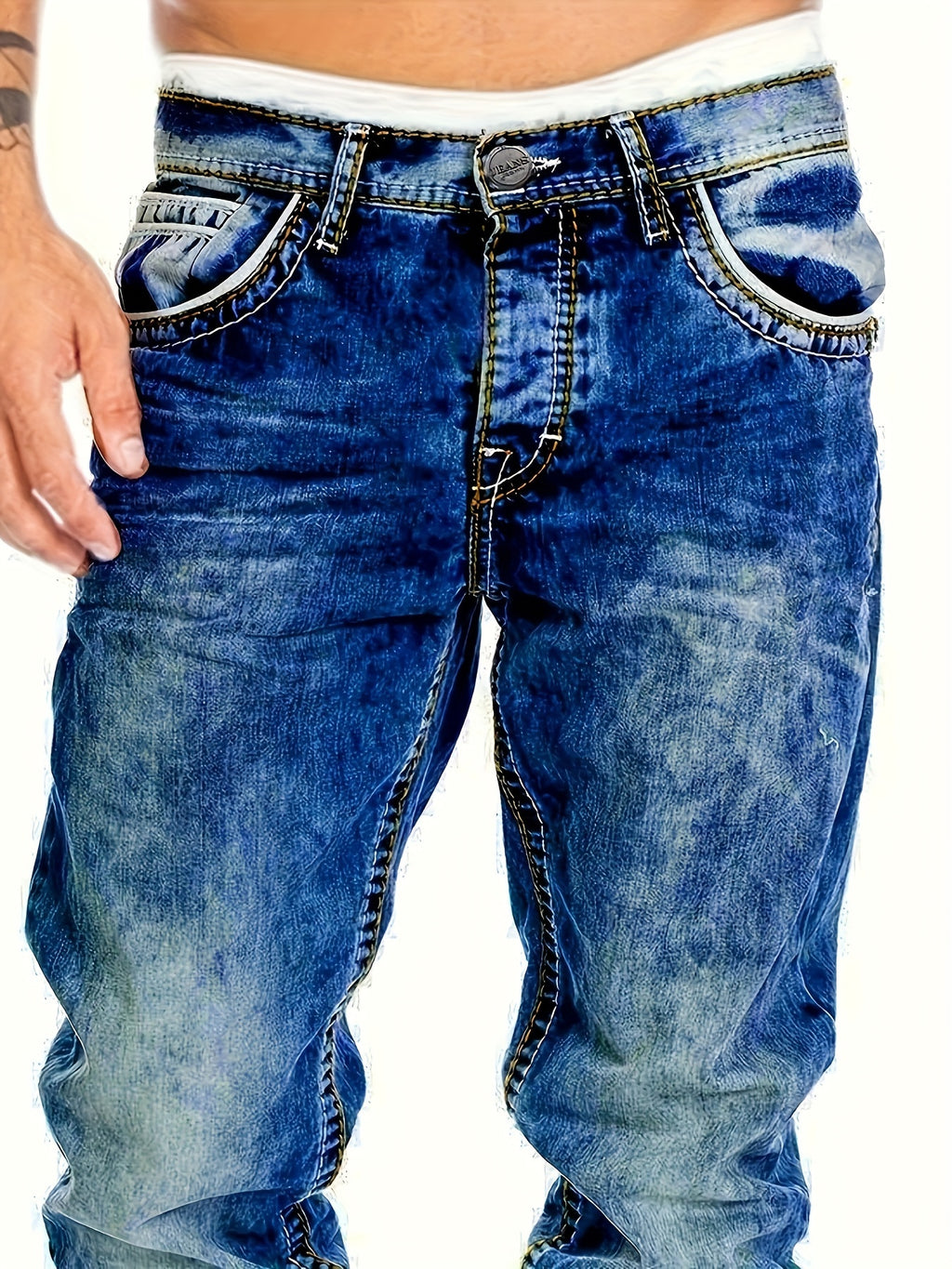 American Snowflake Washed Men's Jeans, Fashionable and Versatile Straight Pants, Elastic Jeans Suitable for All Seasons Pantalones Para Hombres Mens Clothes - product image 3