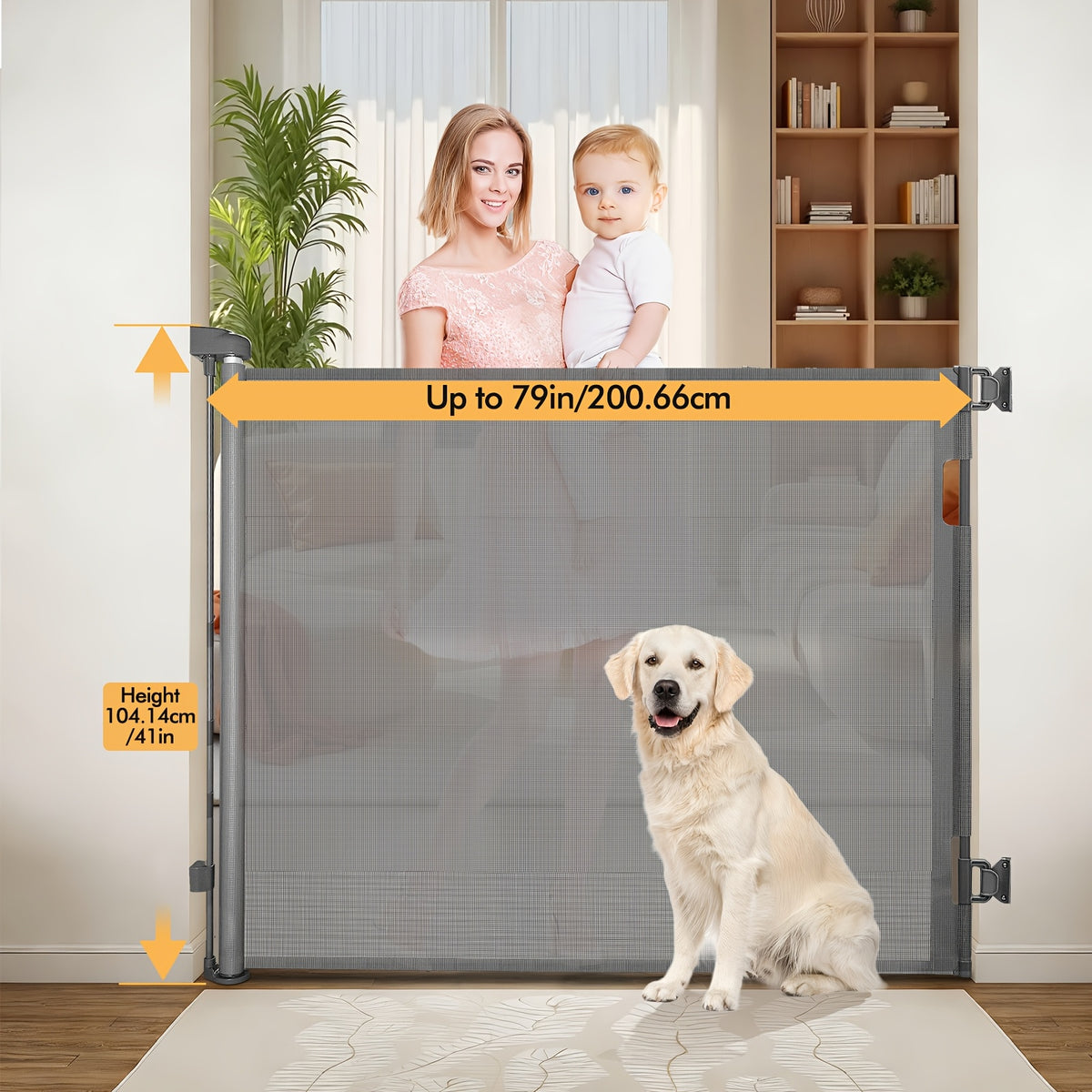 Retractable Gate, Mesh Gate, 33"/41"Tall Safety Gate for Doorways, Stairs, Hallways, Indoor/Outdoor, (Black/White/Grey), As A Holiday Gift - product image 20