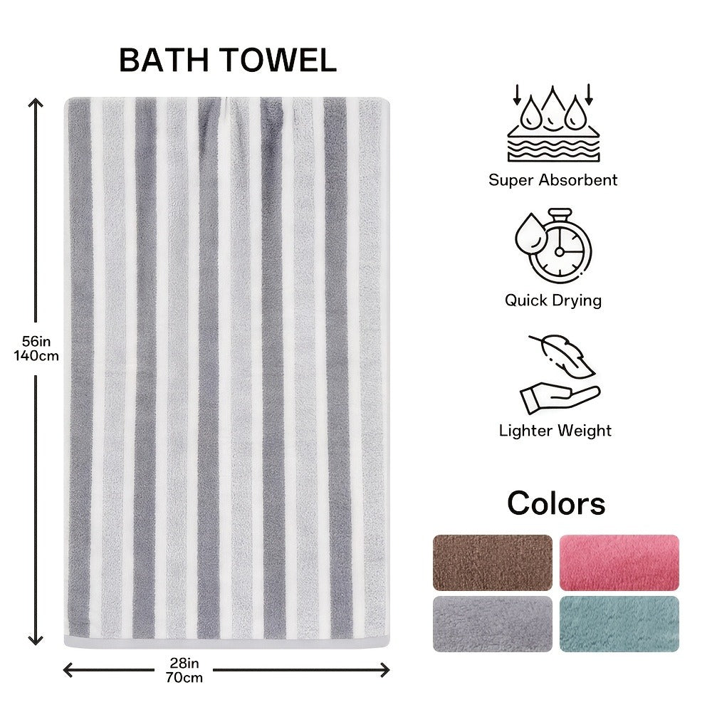 Striped Bath Towel Set 1 or 4 Pack 346GSM - 100% Polyester Super Soft Skin Friendly Absorbent Quick Dry | 70x140cm 27.6x55.1in | Green Gray Red Multi-Color | Home Bathroom Beach Es - product image 4