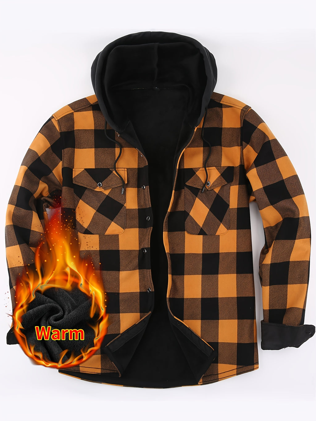 Men's Plaid Hoodie - Casual Long Sleeve Polyester 100% with Button Detail, Regular Fit, Slight Stretch, Woven Placket - Autumn and Winter Warm Leisure Sports - product image