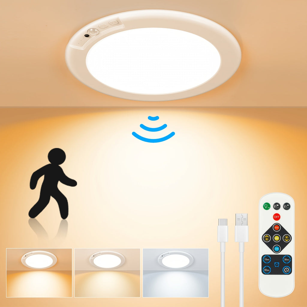 Rechargeable LED Ceiling Light with Motion Sensor – Remote Control Dimmable, 3 Color Temps 3000K/4500K/6500K, 10 Brightness Levels, Battery Operated Closet Light for Bathroom Hallw - product image 20