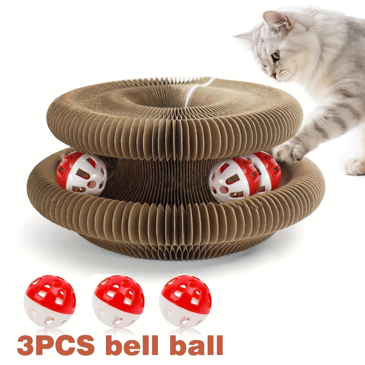 Wear-Resistant Thickened Cardboard Scratcher, Interactive Indoor Cat Toy for All Ages | Cat Scratching Board Foldable Organ Design with Circular Ball Track - product image 2