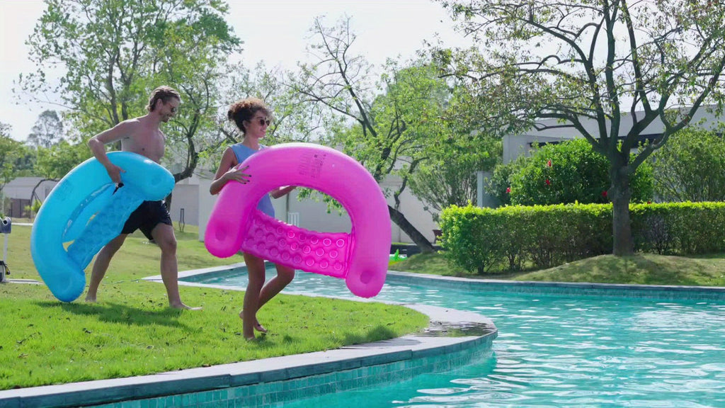 Leaf Print Blow Up Floating Chairs with Cup Holders & Water Balloons, Hammock Noodle Mat Float Set for Pool Beach Lake, Summer Party Gift (Blue & Pink) - product image 10