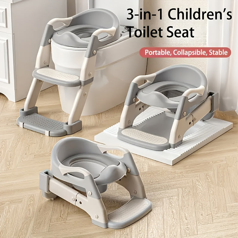 3-In-1 Portable Toilet Seat for - Adjustable and Foldable Step Stool with Safety Harness, Multi-Colored, Made of Plastic - Perfect for Home, Stairs, and - product image