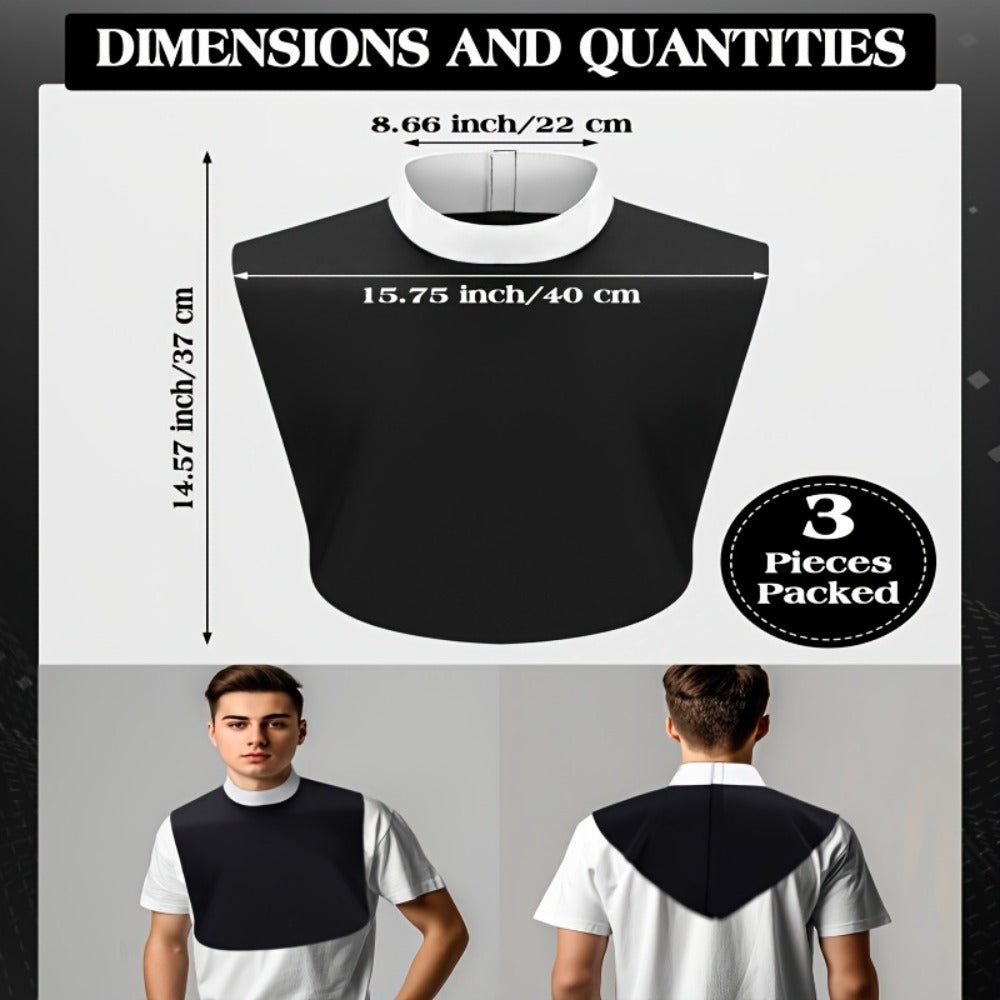 Unisex Clergy Tab Collar Black Dickey Neck Band for Men Women Pastor Halloween Costume Accessory Clerical Vestment Theater Prop | Priest Collar Costume 3 Piece Set